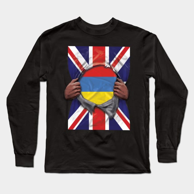 Armenia Flag Great Britain Flag Ripped - Gift for Armenian From Armenia Long Sleeve T-Shirt by Country Flags